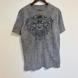 Men's Charcoal Third Rail Skull Graphic Tee With Back Hit Size Large